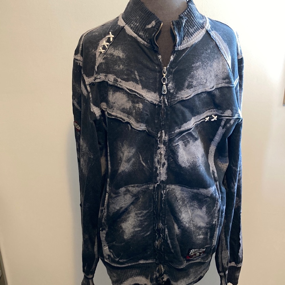 Affliction Distressed Full Zip Jacket Sweater size Large (SKU 48)